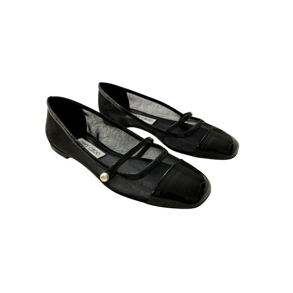 Jimmy Choo Elisa Black Mesh Pearl Mary Jane Sz 38 NEW - Picture 3 of 12